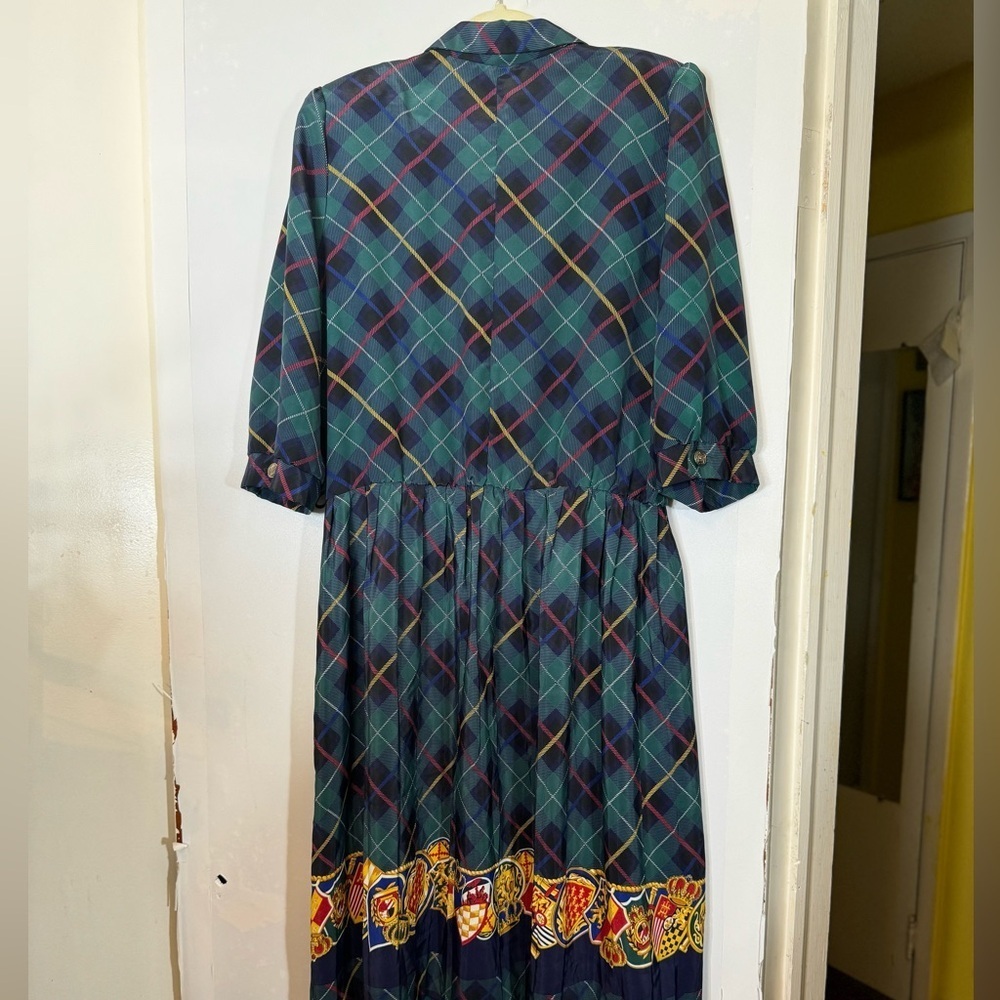 1980s Breli Originals Plaid Secretary Dress with Royal Coat of Arms Gold Trim - Picture 15 of 16